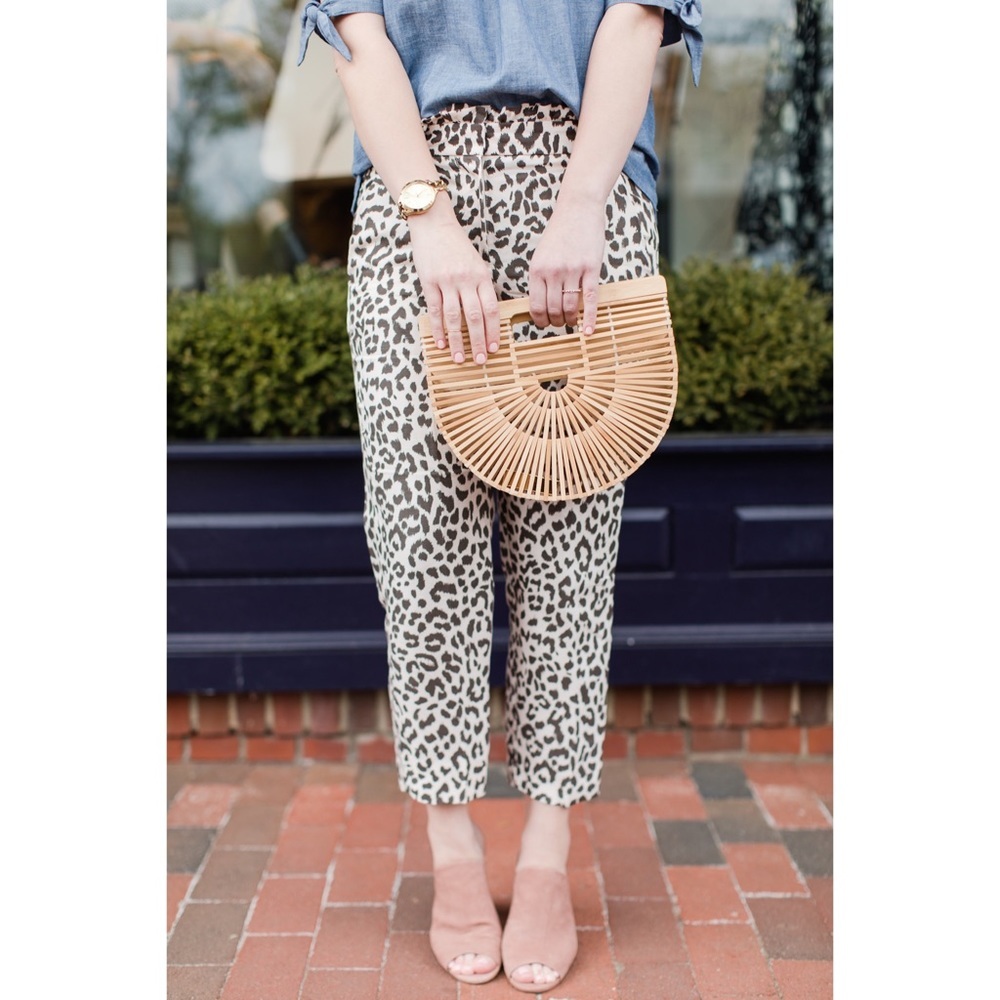 NWT J.Crew Linen Leopard Print Ruffle Waist Crop Pants Size 4